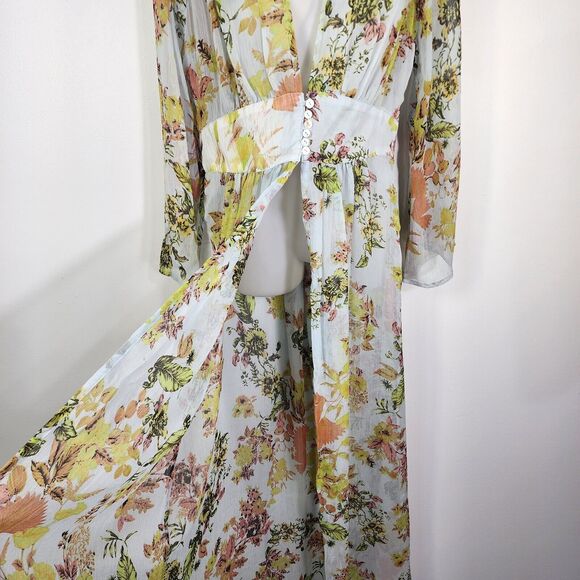 Plush Boutique Cover up Dress Small Floral Front Button Closure Open Front Sheer - Picture 7 of 10